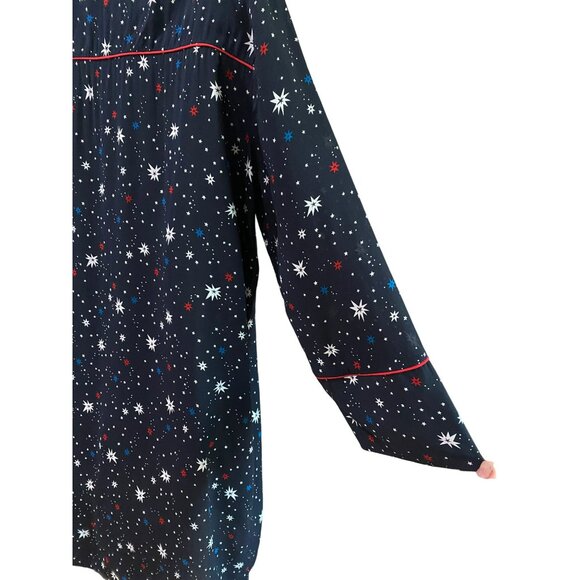 Zara Woman Star Print Long Sleeve Button Down Shirt Dress Night Sky Patriotic - Picture 7 of 8